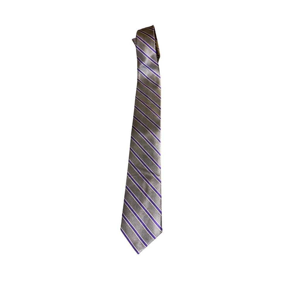 Cape Cod Neckwear Silk Tie Grey Purple Diagonal Stripe Woven Pattern